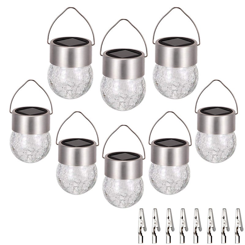 SUNWIND Hanging Solar Ball Lights Outdoor - 8 Pack Cracked Glass Decorative Garden Lights Waterproof Solar Lanterns for Yard, Patio, Fence, Tree, or Holiday Decoration(White) - Image 1